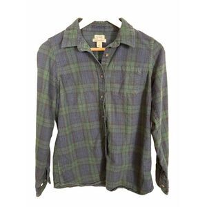 L.L. Bean Men's Small Green Scotch Plaid Flannel Shirt Slightly Fitted Button Up